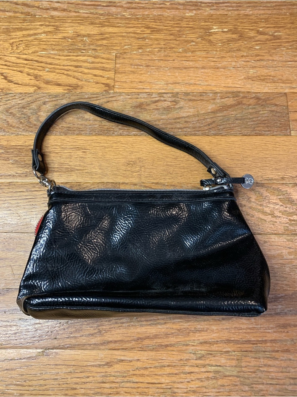 Vintage Victoria’s Secret Black Patent Clutch with Red Rose Zipper Pull - Picture 3 of 8